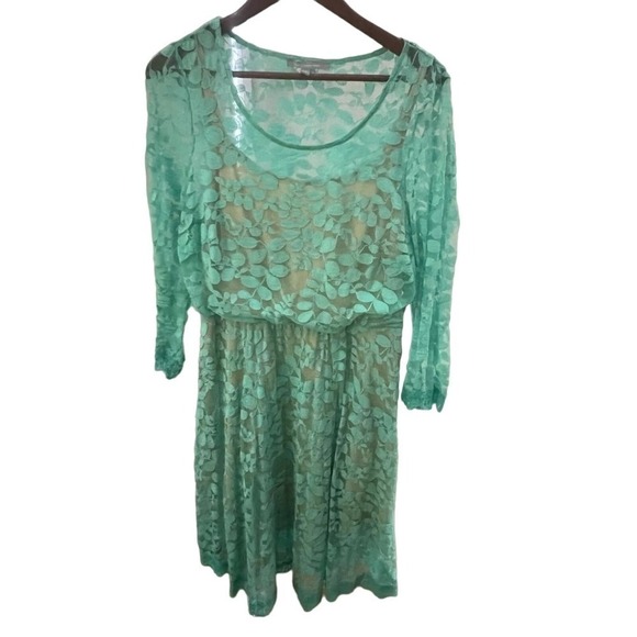 NY Collection A-Line Sundress with Lace Sheath, Midi, Turquoise, size XL - Picture 1 of 12
